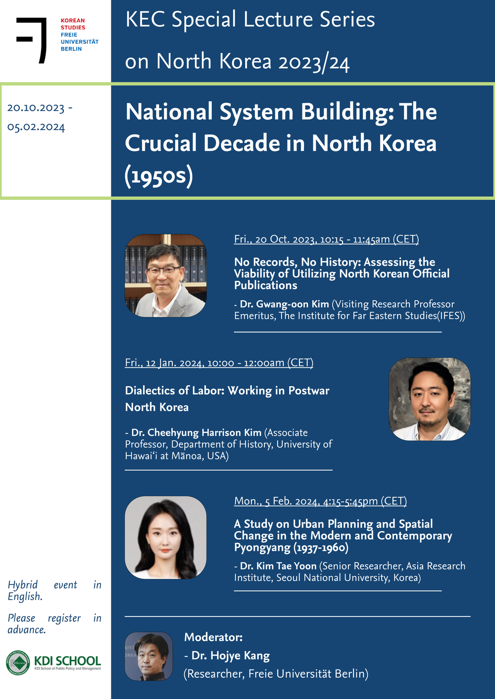 KEC Special Lecture Series on North Korea 2023/24 -National System Building: The Crucial Decade in North Korea (1950s)