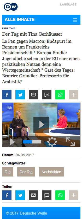 Ten-minute interview with Prof. Dr. Beatrice Gruendler in "Der Tag" (Deutsche Welle) May 4 2017